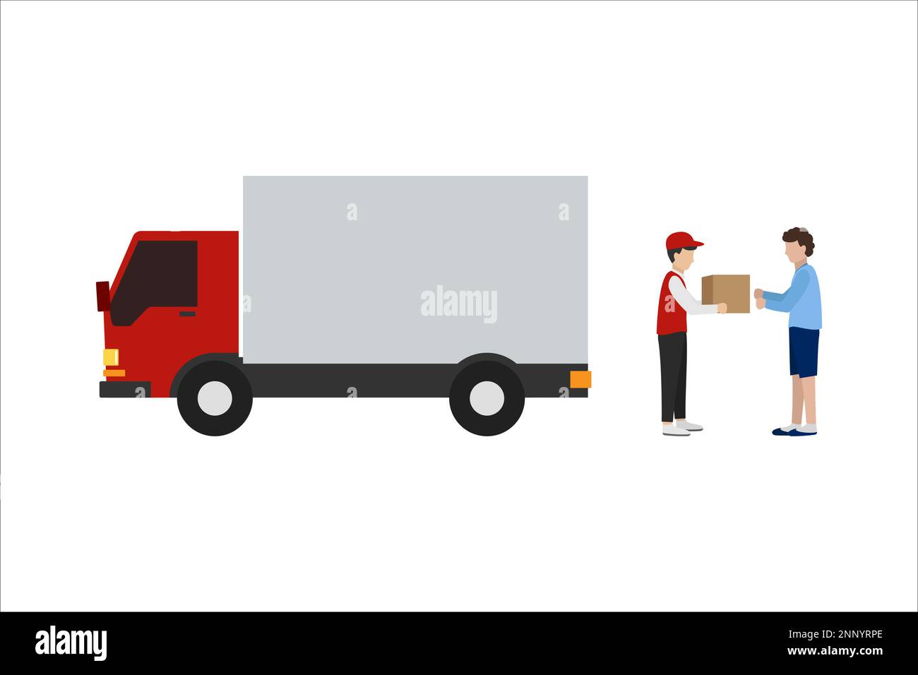 camion per servizio di consegna per acquisti online e consegna di merci, disegno vettoriale isolato su sfondo bianco Illustrazione Vettoriale