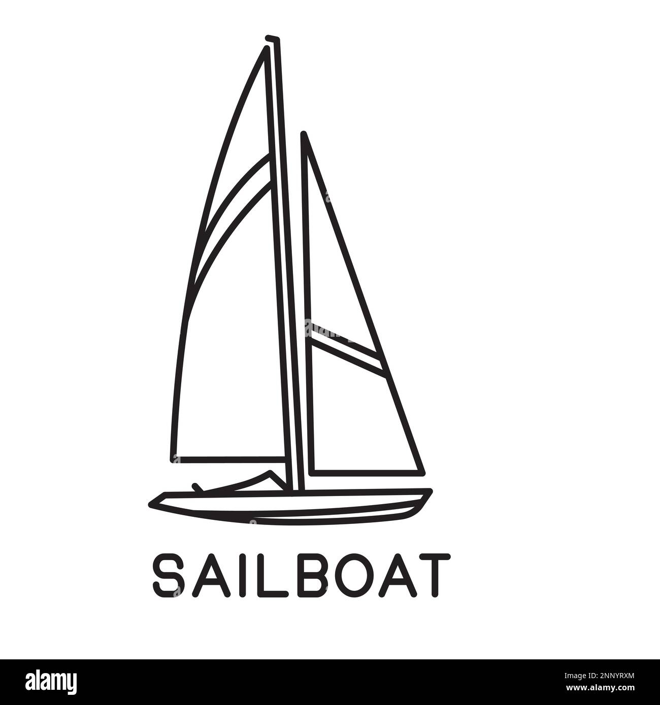 disegno della barca a vela delineare semplice barca a vela monolina isolato su sfondo bianco Illustrazione Vettoriale