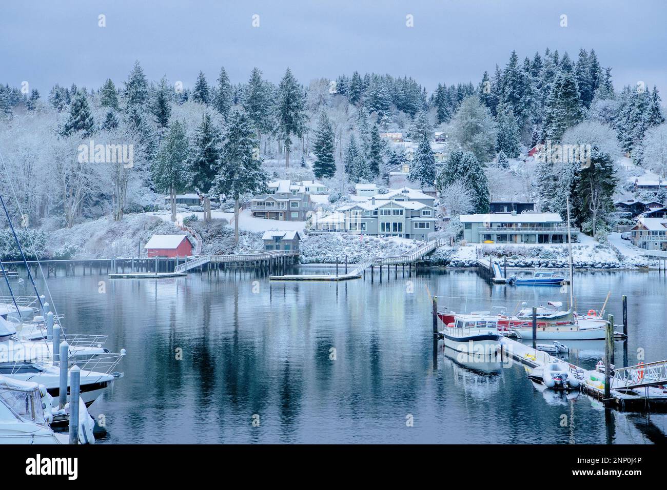Eagle Harbor in inverno, Bainbridge Island, Washington, USA Foto Stock