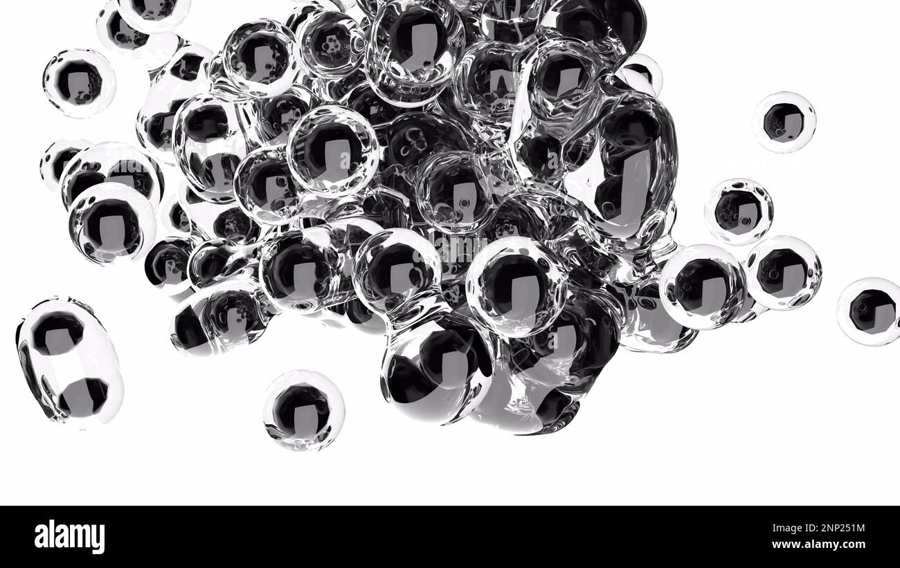 Intro Metaball in vetro nero su rendering 3D bianco Foto Stock