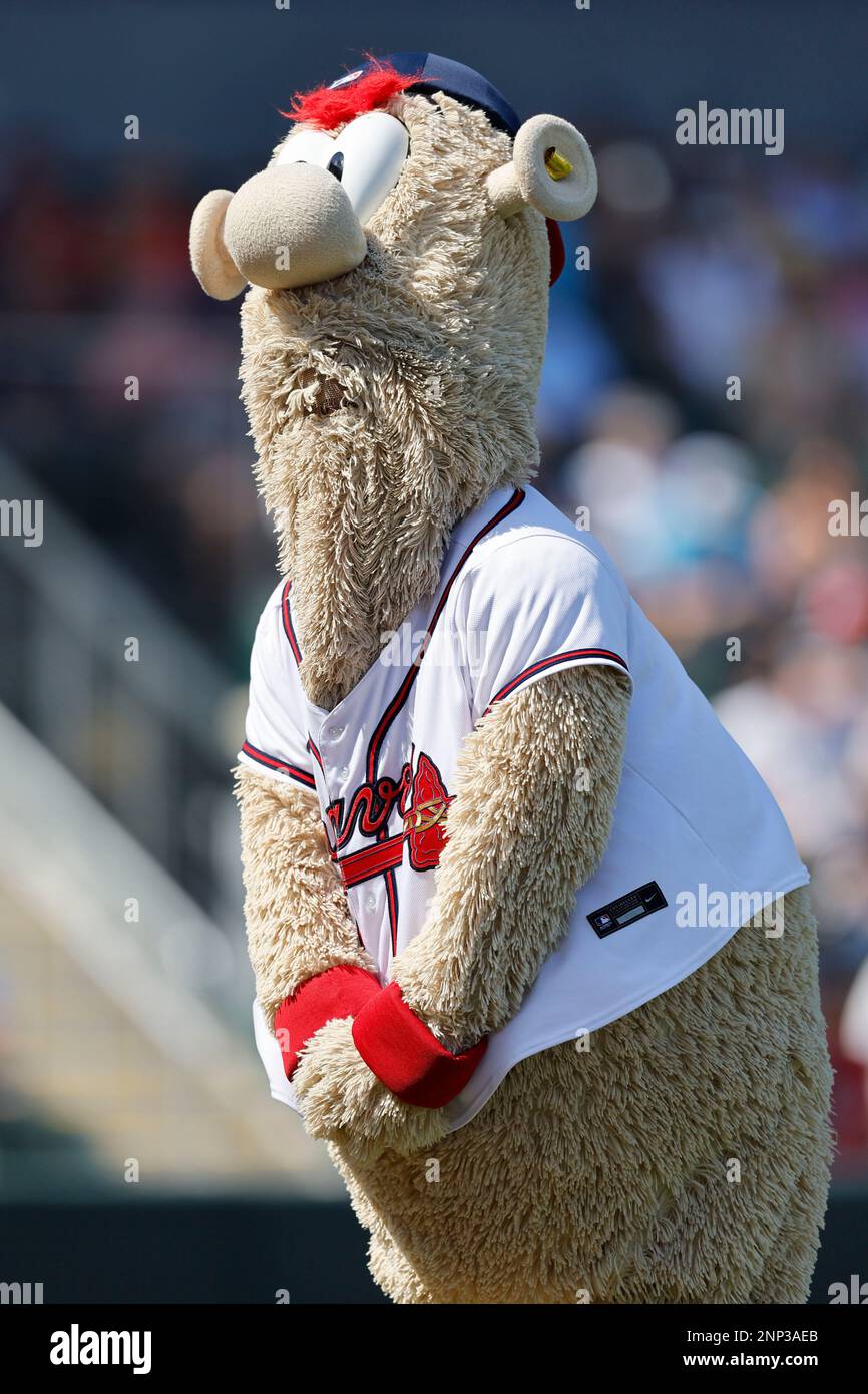 North Port FL USA: La mascotte di Atlanta Braves Blooper durante i riscaldamenti pre-partita prima di una partita di allenamento primaverile della MLB contro i Boston Red Sox al CoolToday P. Foto Stock