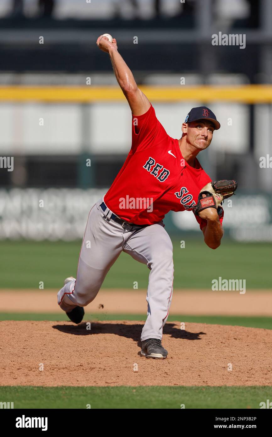 North Port FL USA: Il lanciatore di Boston Red Sox Joey Stock (79) offre un piazzamento durante una partita di allenamento primaverile MLB contro gli Atlanta Braves a CoolToday Foto Stock