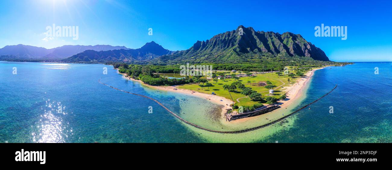 Magic Island, Ala Moana Beach Park, Waikiki, Honolulu, Oahu, Hawaii, STATI UNITI Foto Stock
