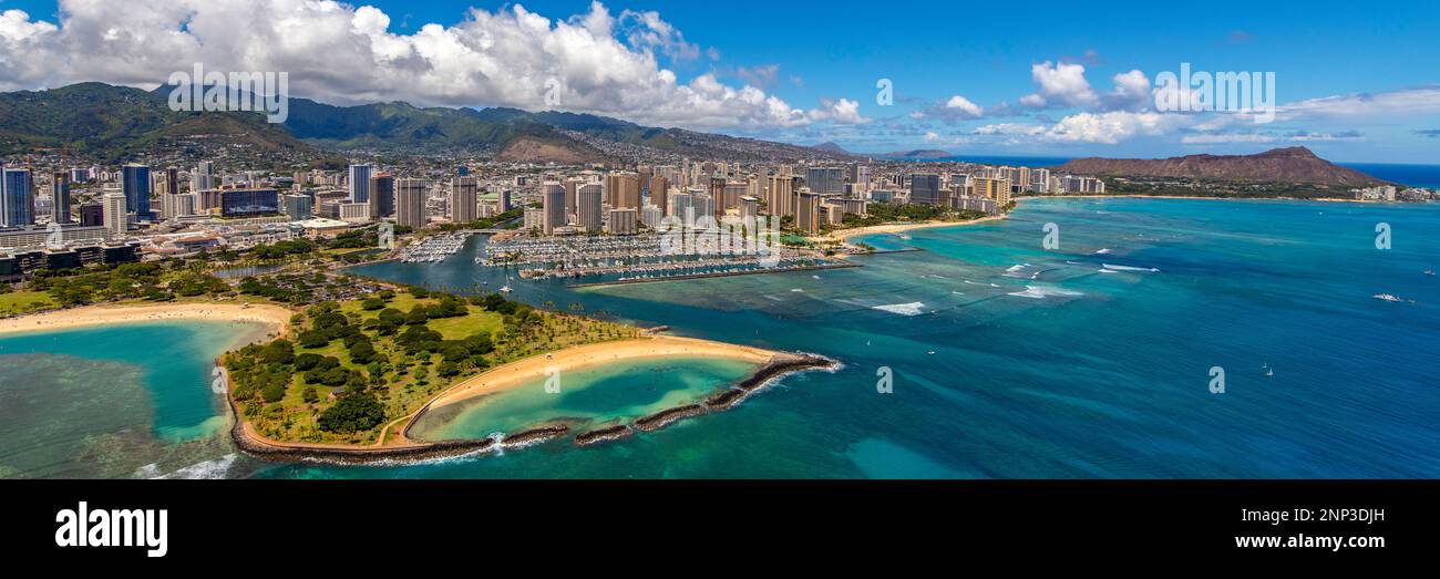 Magic Island, Ala Moana Beach Park, Waikiki, Honolulu, Oahu, Hawaii, STATI UNITI Foto Stock