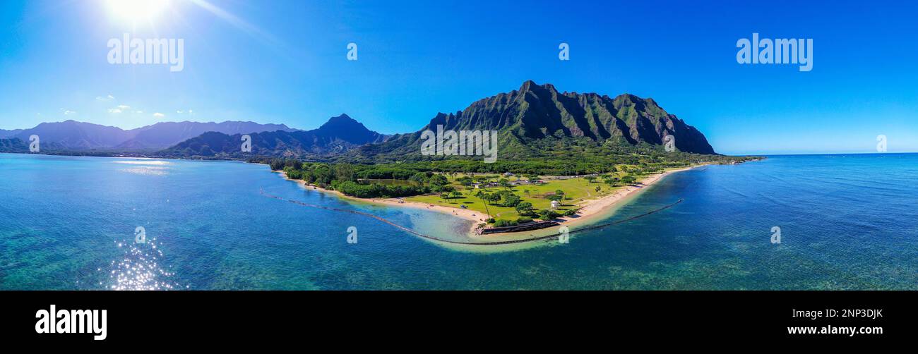 Magic Island, Ala Moana Beach Park, Waikiki, Honolulu, Oahu, Hawaii, STATI UNITI Foto Stock