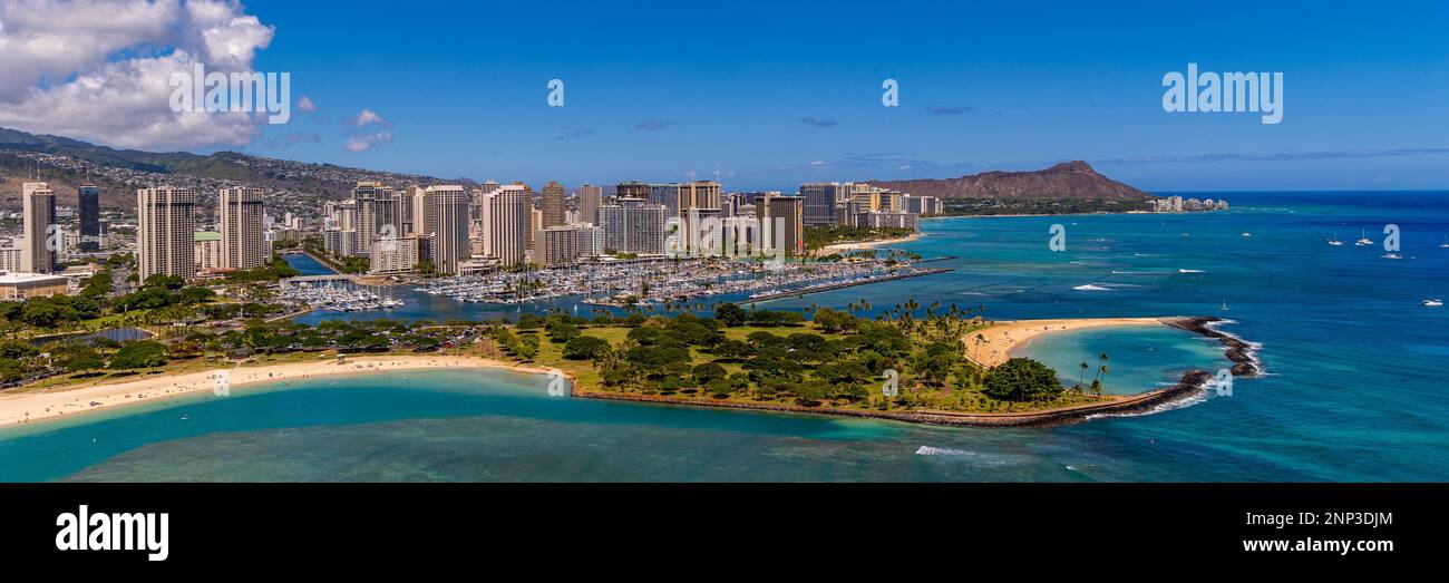 Magic Island, Ala Moana Beach Park, Waikiki, Honolulu, Oahu, Hawaii, STATI UNITI Foto Stock