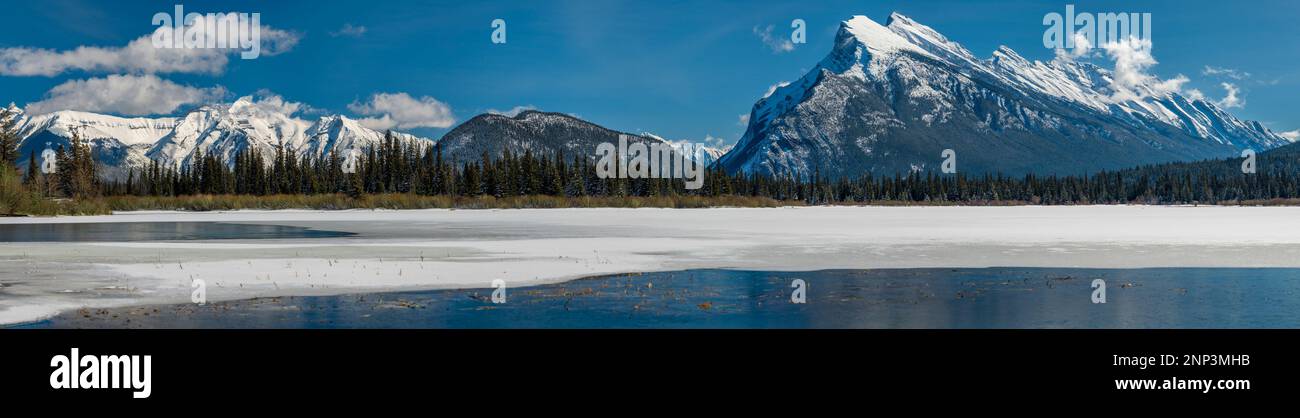 Monte Rundle, Vermillion Lakes, Alberta, Canada Foto Stock