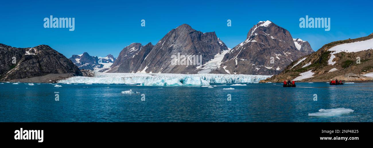 Ghiacciaio di Thrym e Moraine, Skjoldungen Fjord, Principe Federico VI Land, Groenlandia Foto Stock