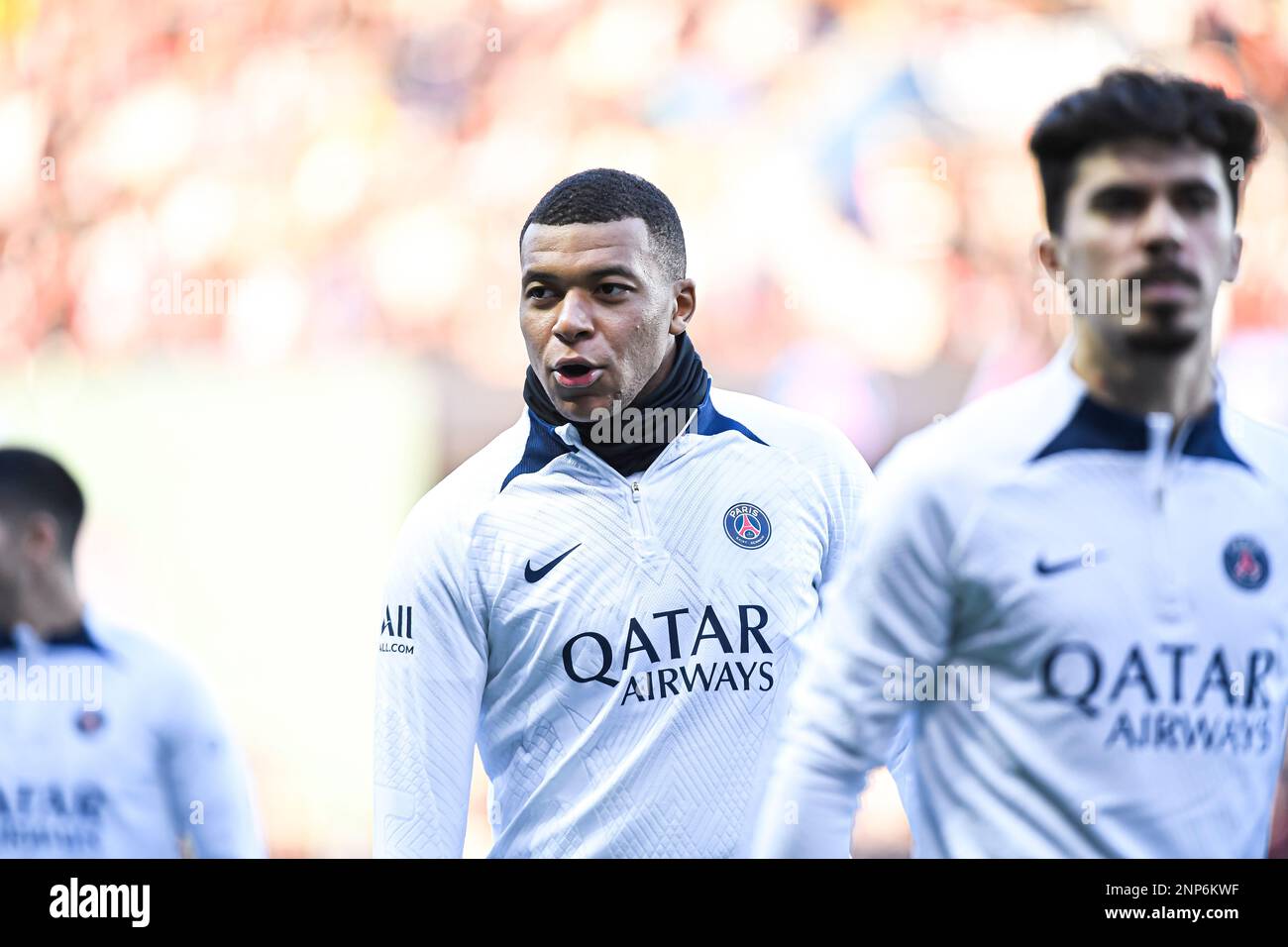 Kylian Mbappe durante la formazione pubblica della squadra di calcio Paris Saint-Germain (PSG) il 24 febbraio 2023 allo stadio Parc des Princes di Parigi, Francia - Foto Victor Joly / DPPI Foto Stock