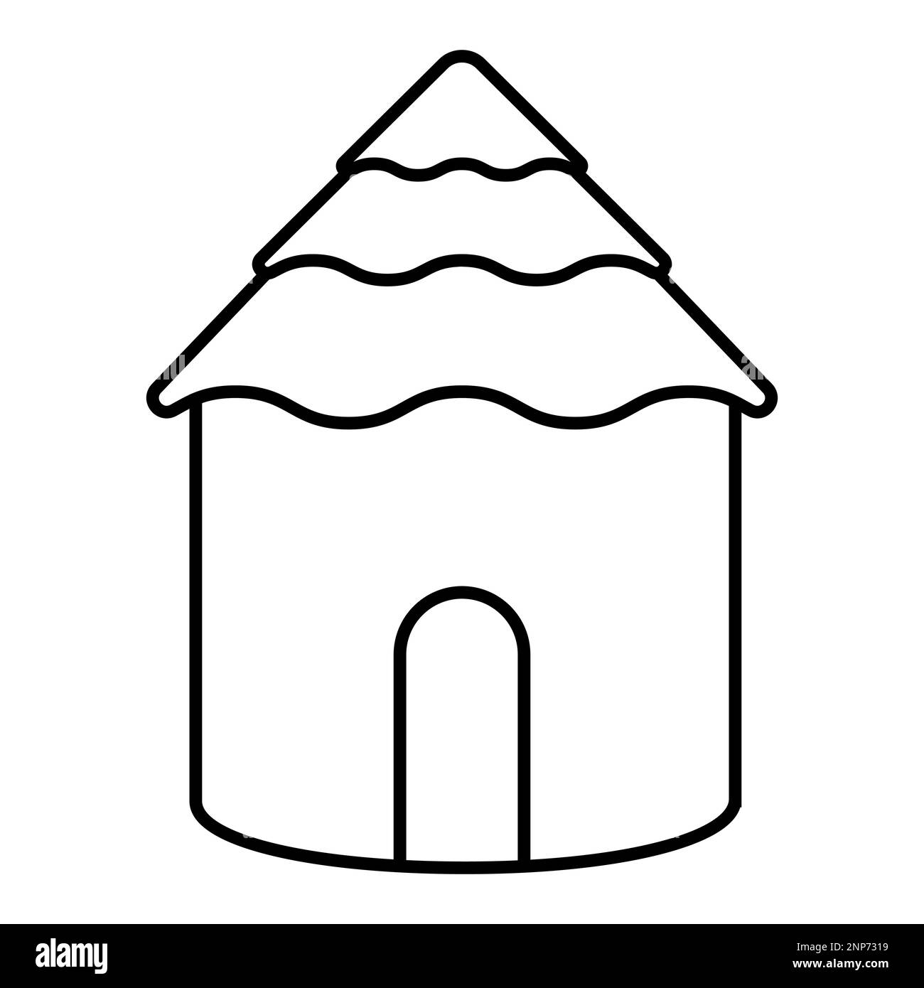 Capanna villaggio cartoni animati, logo paglia casa, Tiki tetto erba icona Illustrazione Vettoriale