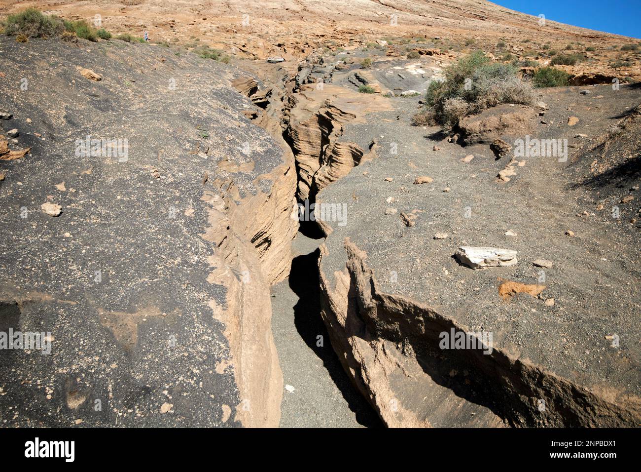 Ladera del volcan Las Grietas Lanzarote, Isole Canarie, Spagna formazioni rocciose vulcaniche causate dall'erosione Foto Stock
