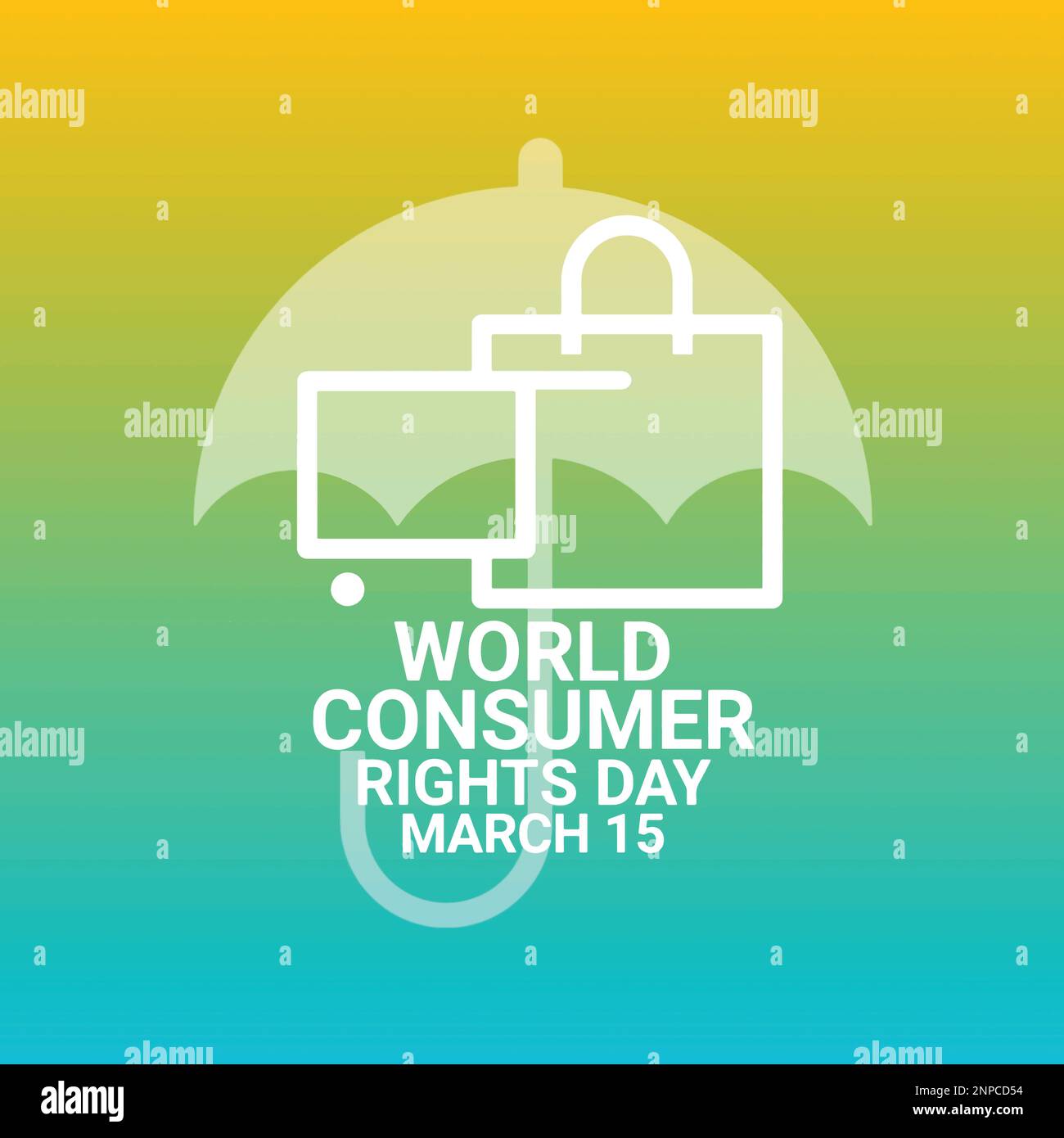 Un'illustrazione vettoriale della Giornata mondiale dei diritti dei consumatori. Marzo 15. Concetto di vacanza. Modello per sfondo, banner, biglietto, poster con iscrizione di testo Illustrazione Vettoriale