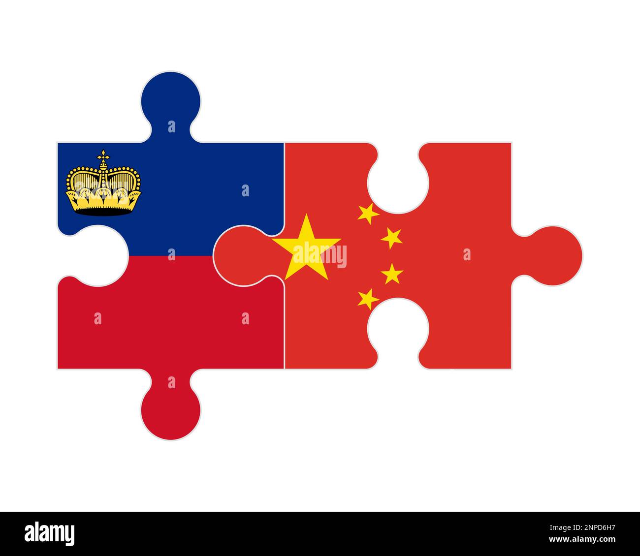 Puzzle connesso di bandiere del Liechtenstein e della Cina, vettore Illustrazione Vettoriale
