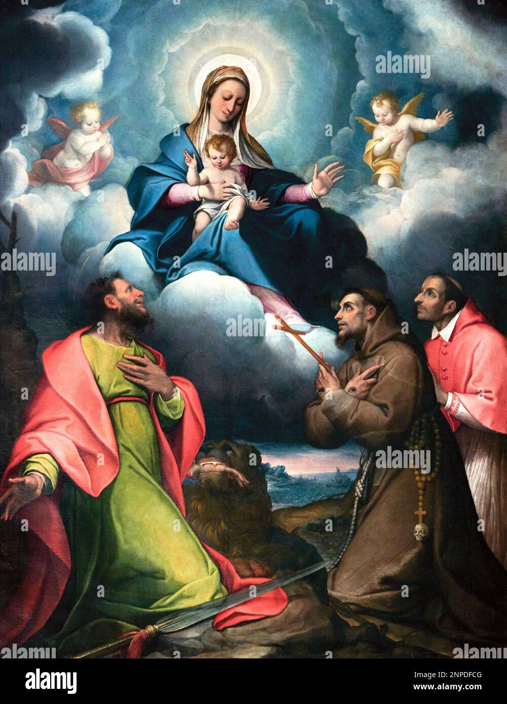 Madonna in gloria con S. Tommaso, S. Francesco d’Assisi e S. Carlo Borromeo - olio su tela - Camillo Procaccini - 1610 - Piacenza, chiesa di San si Foto Stock