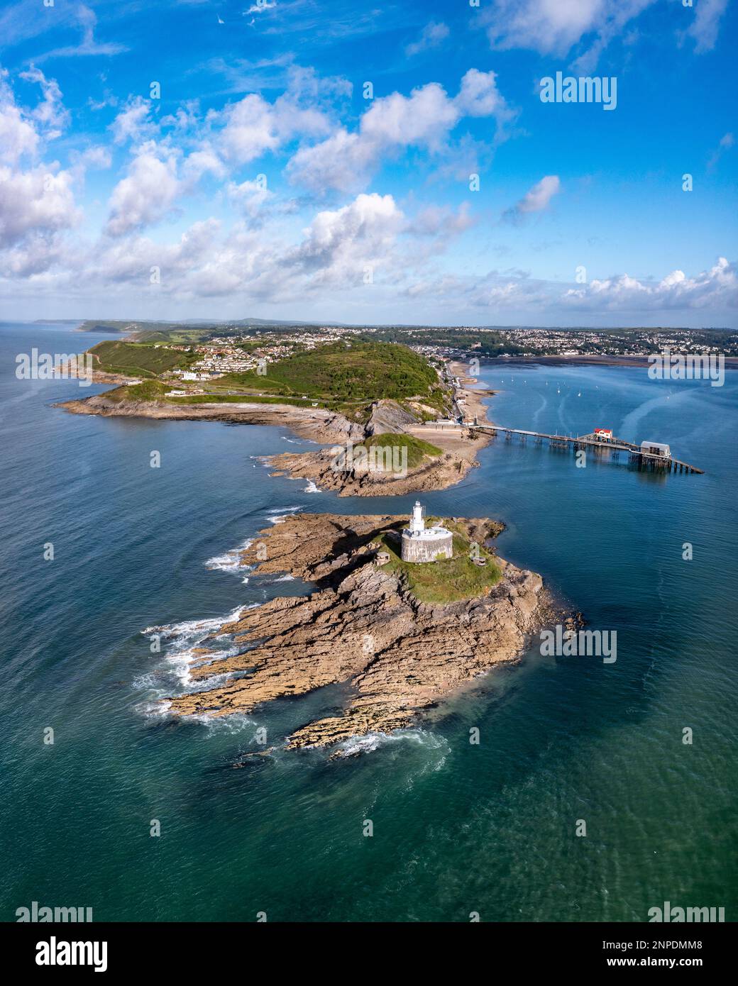 Mumbles Faro dall'aria. Foto Stock