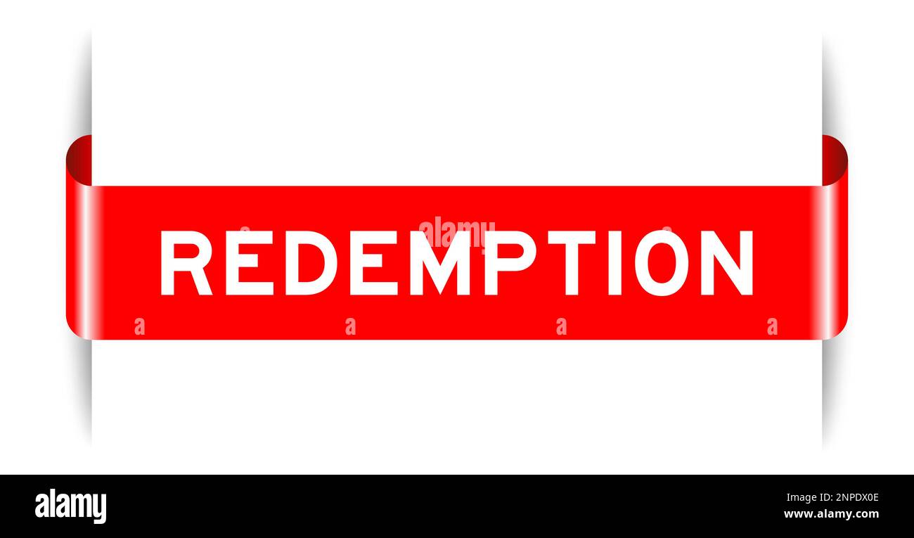 Banner etichetta inserito di colore rosso con redenzione parola su sfondo bianco Illustrazione Vettoriale