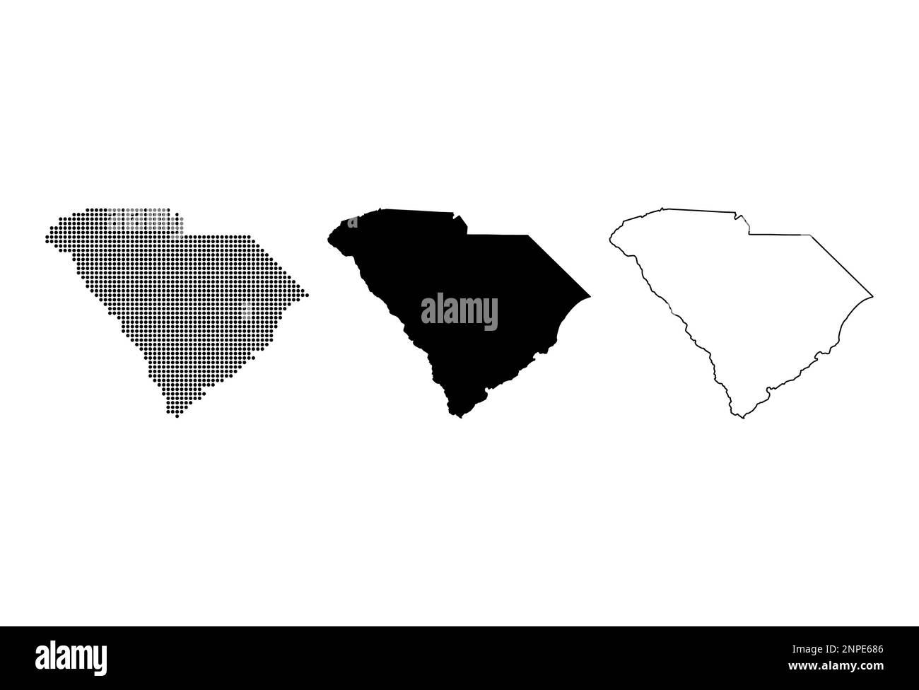 Set di mappa del South carolina, stati uniti d'america. Illustrazione vettoriale del simbolo di concetto piatto . Illustrazione Vettoriale