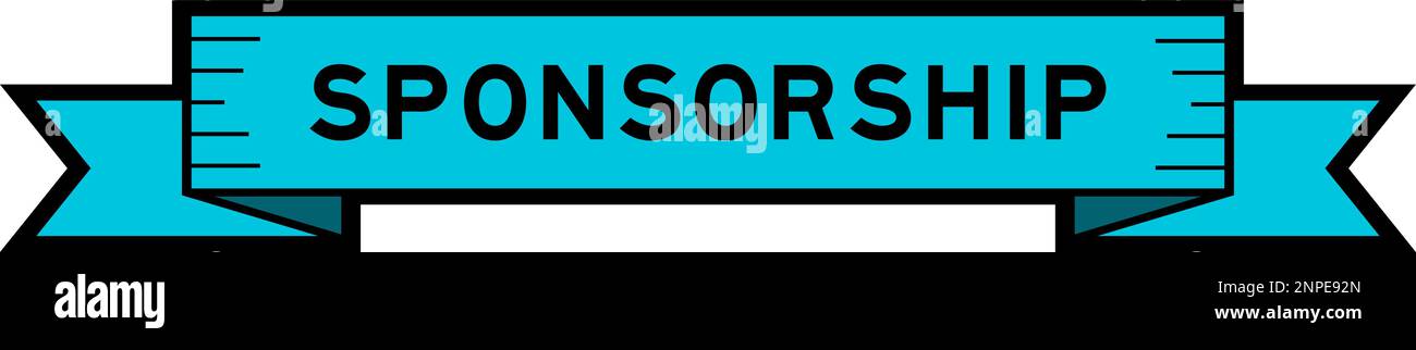 Banner etichetta a nastro con sponsorizzazione a parole di colore blu su sfondo bianco Illustrazione Vettoriale
