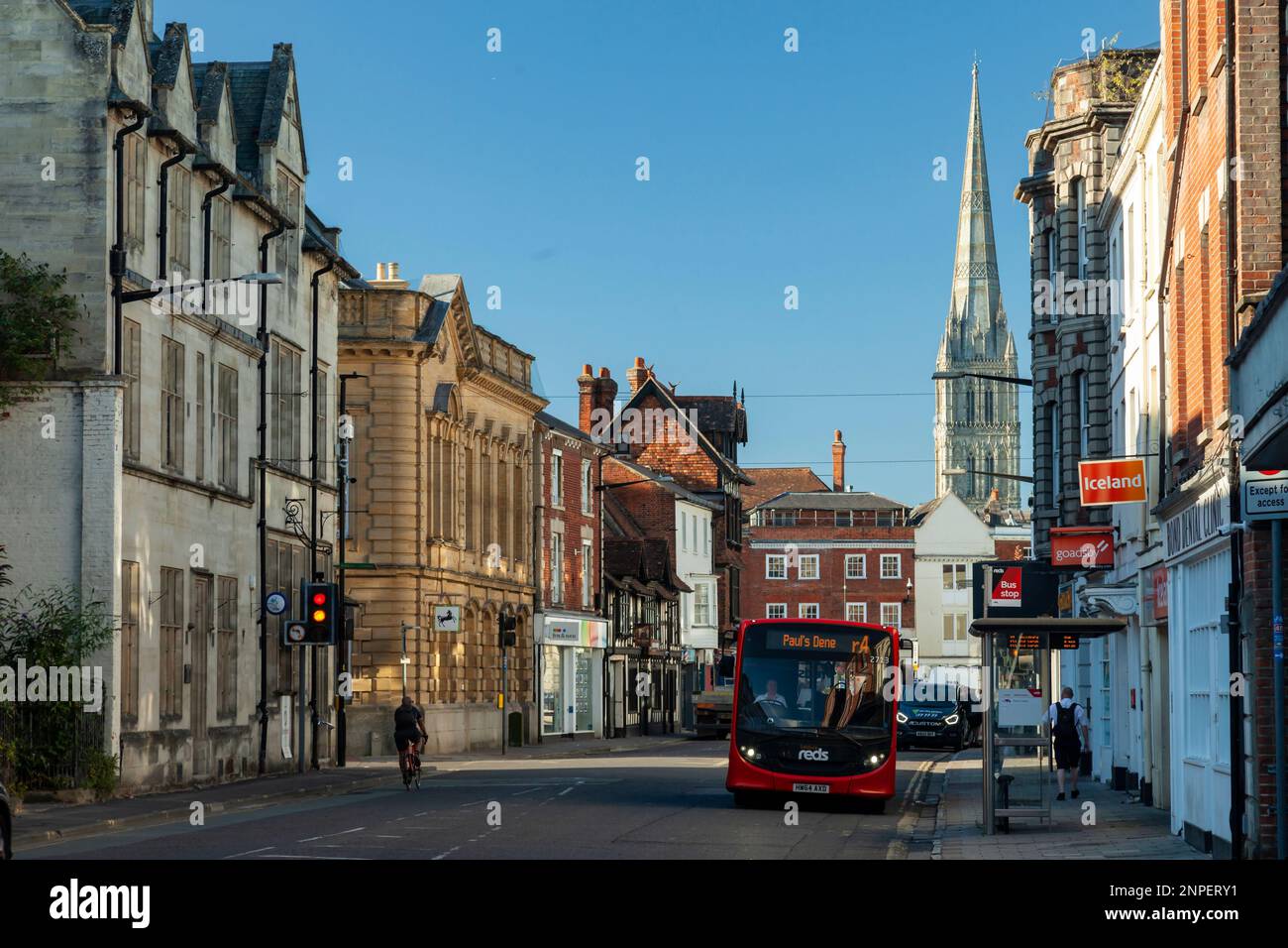 Mattina su Castle Street a Salisbury. Foto Stock