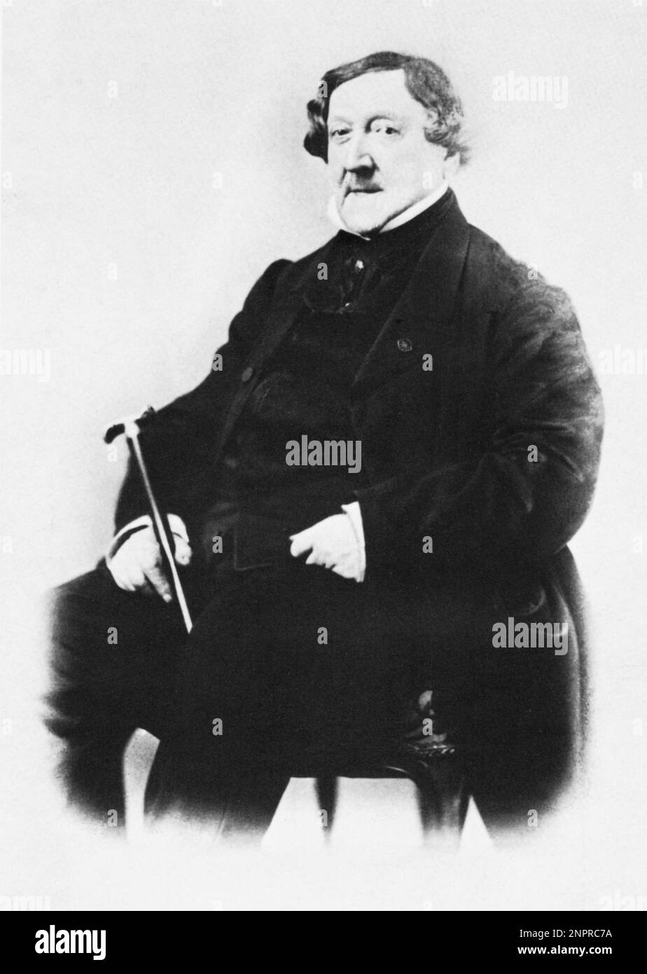Il compositore musicale ITALIANO GIOACCHINO ROSSINI ( 1792 - 1868 ) - MUSICA CLASSICA - COMPOSITORE - OPERA LIRICA - ritratto - ritratto - colletto - colletto - cravatta - bastone da passeggio - canna ---- Archivio GBB Foto Stock
