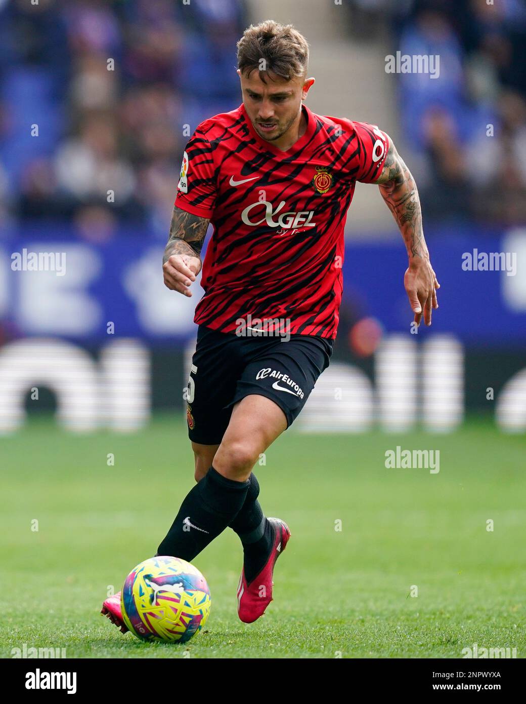 Pablo Maffeo di RCD Mallorca durante la partita la Liga tra RCD Espanyol e RCD Mallorca si è giocato allo stadio RCDE il 25 febbraio a Barcellona, Spagna. (Foto di / Sergio Ruiz / PRESSIN) Foto Stock