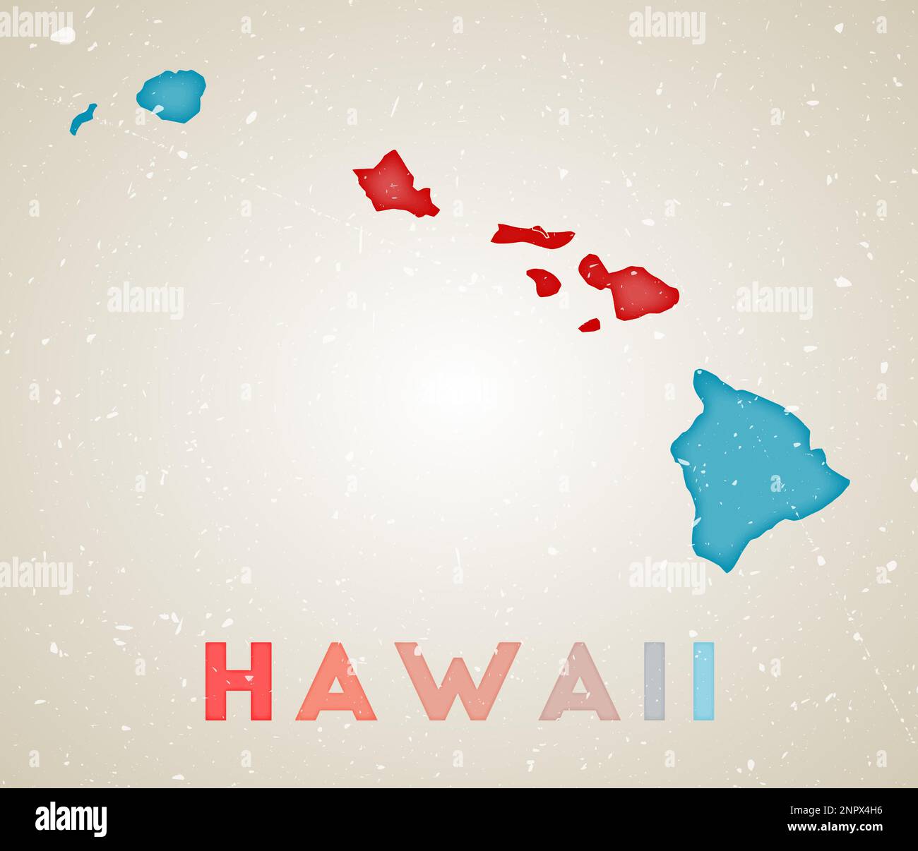 Mappa delle Hawaii. Poster dello stato degli Stati Uniti con aree colorate. Vecchio grunge texture. Illustrazione vettoriale delle Hawaii con il nome dello stato dell'azienda. Illustrazione Vettoriale