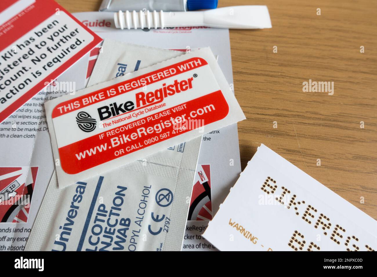 Kit Bikeregister per scoraggiare il furto Foto Stock