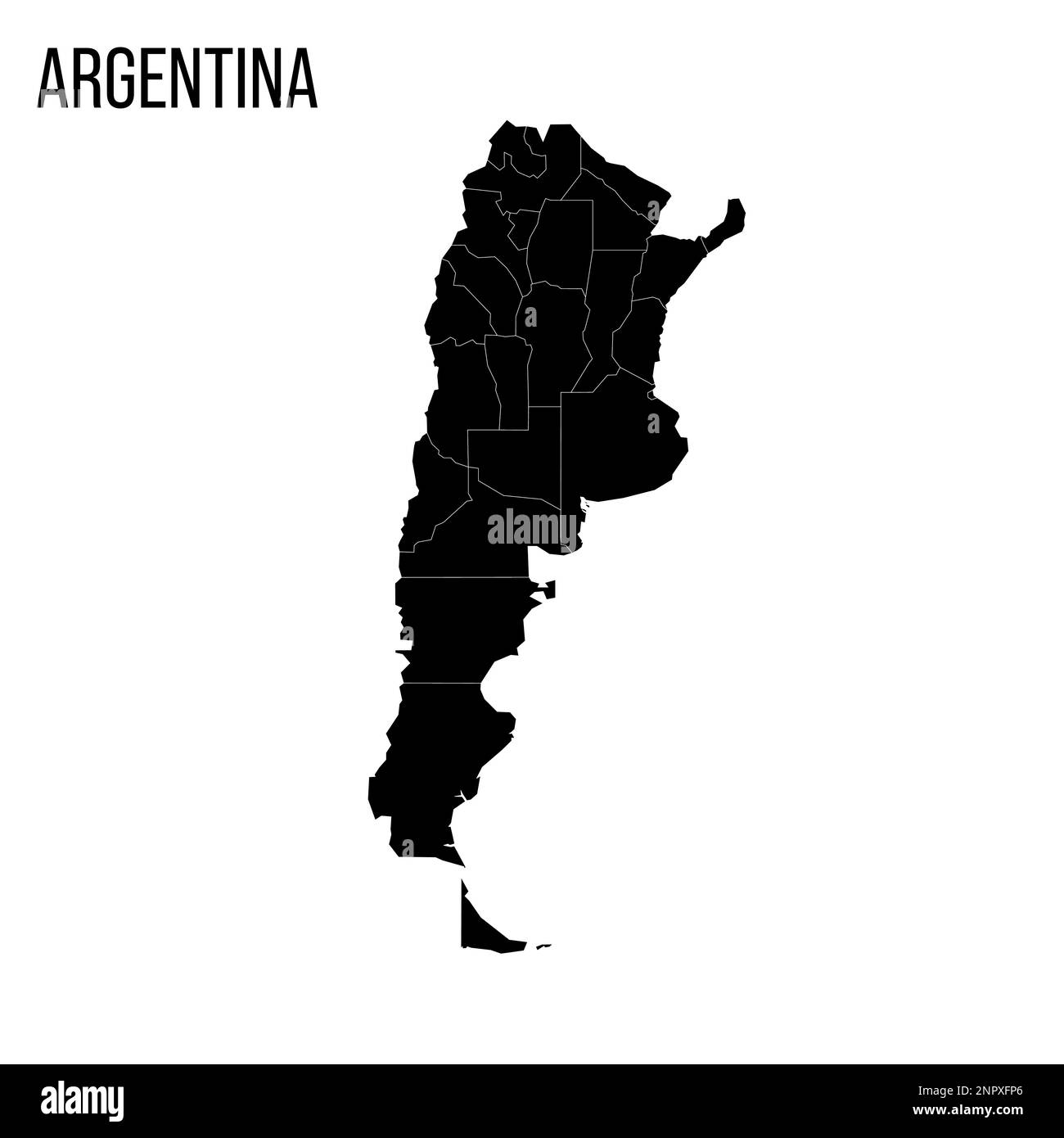 Argentina carta politica delle divisioni amministrative - province e città autonoma di Buenos Aires. Mappa nera vuota e nome del paese. Illustrazione Vettoriale