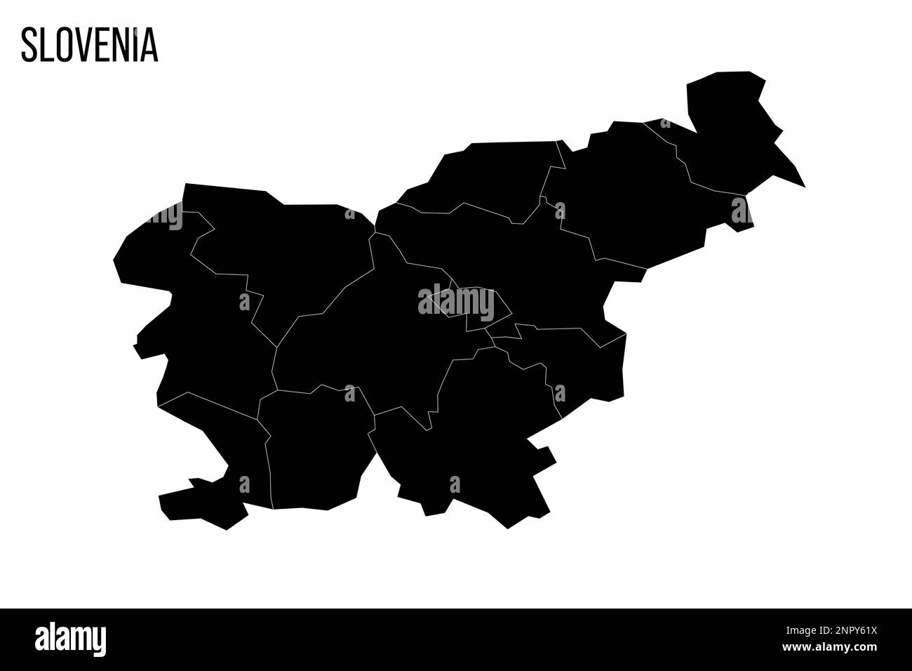 Slovenia carta politica delle divisioni amministrative - regioni statistiche. Mappa nera vuota e nome del paese. Illustrazione Vettoriale