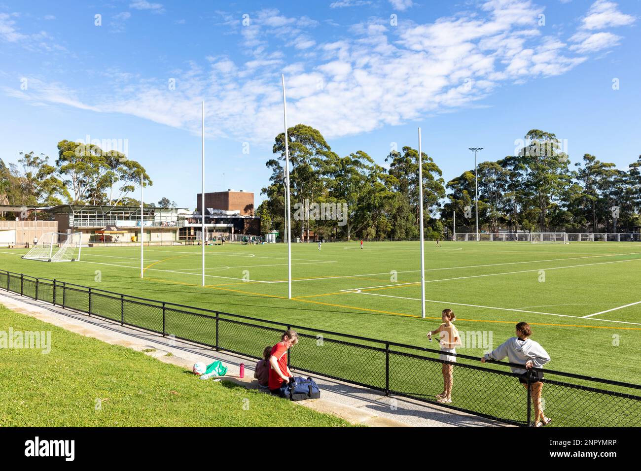 Australian sports football ovale, il campo sportivo Lionel Watts ovale in Frenchs Forest, Sydney, NSW, Australia Foto Stock