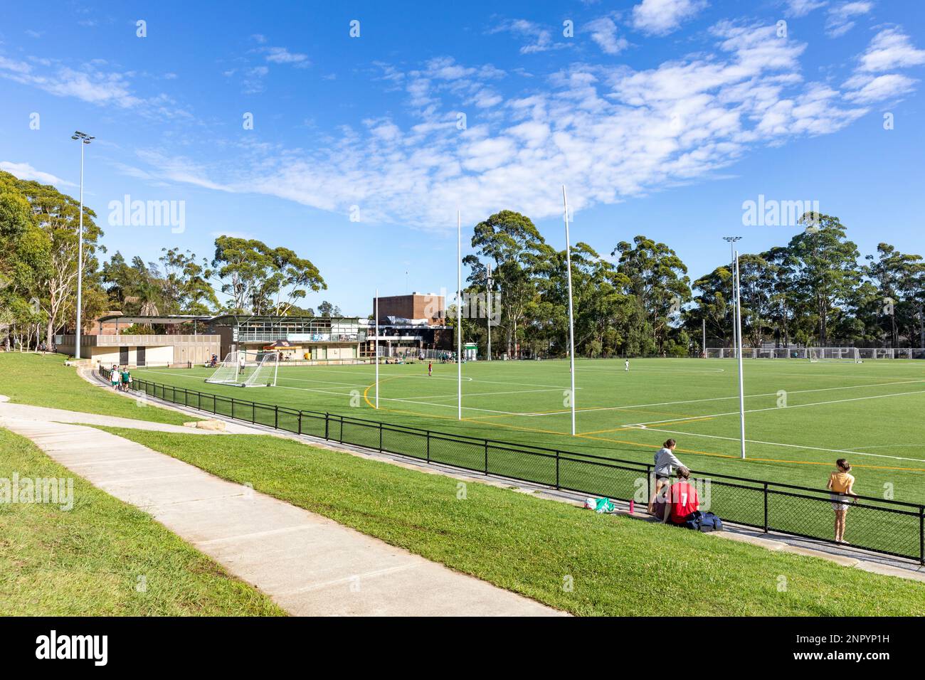 Australian sports football ovale, il campo sportivo Lionel Watts ovale in Frenchs Forest, Sydney, NSW, Australia Foto Stock