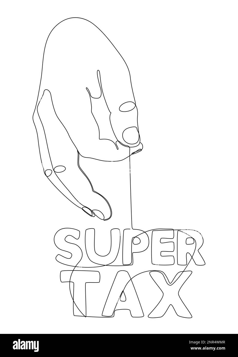 Una linea continua di mano con la parola di Super Tax. Concetto di vettore di illustrazione a linea sottile. Disegno di contorno idee creative. Illustrazione Vettoriale