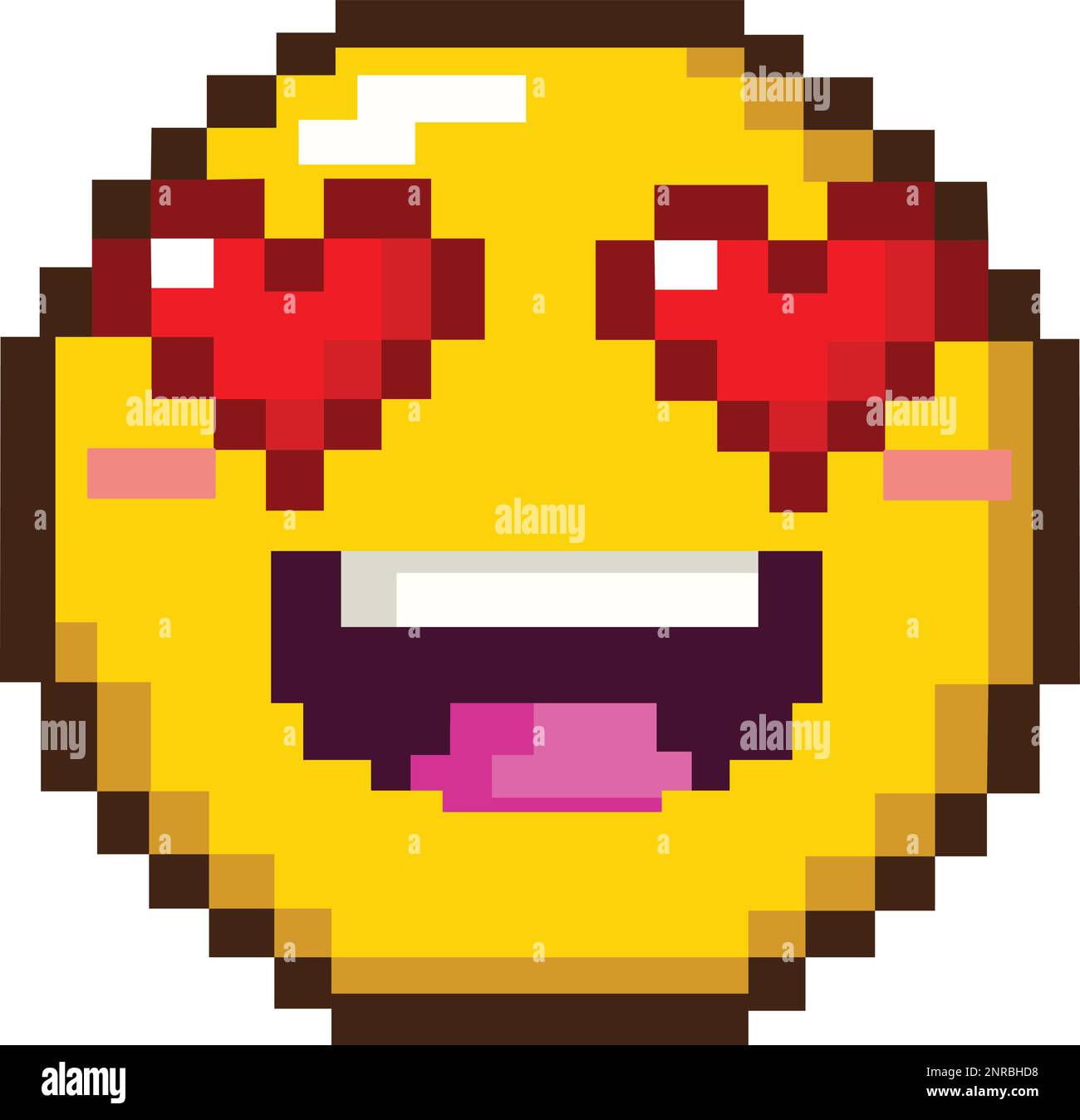 8bit pixel di un emoticon emoji innamorato, con occhi a forma di cuore Illustrazione Vettoriale