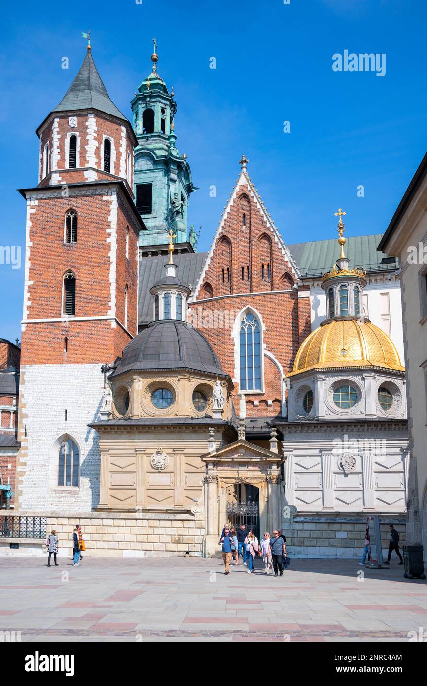 Vista della Cattedrale di Wawel o della Basilica reale dei Santi Stanislao e Venceslao sulla Collina di Wawel, parte del Castello reale di Wawel. Foto Stock