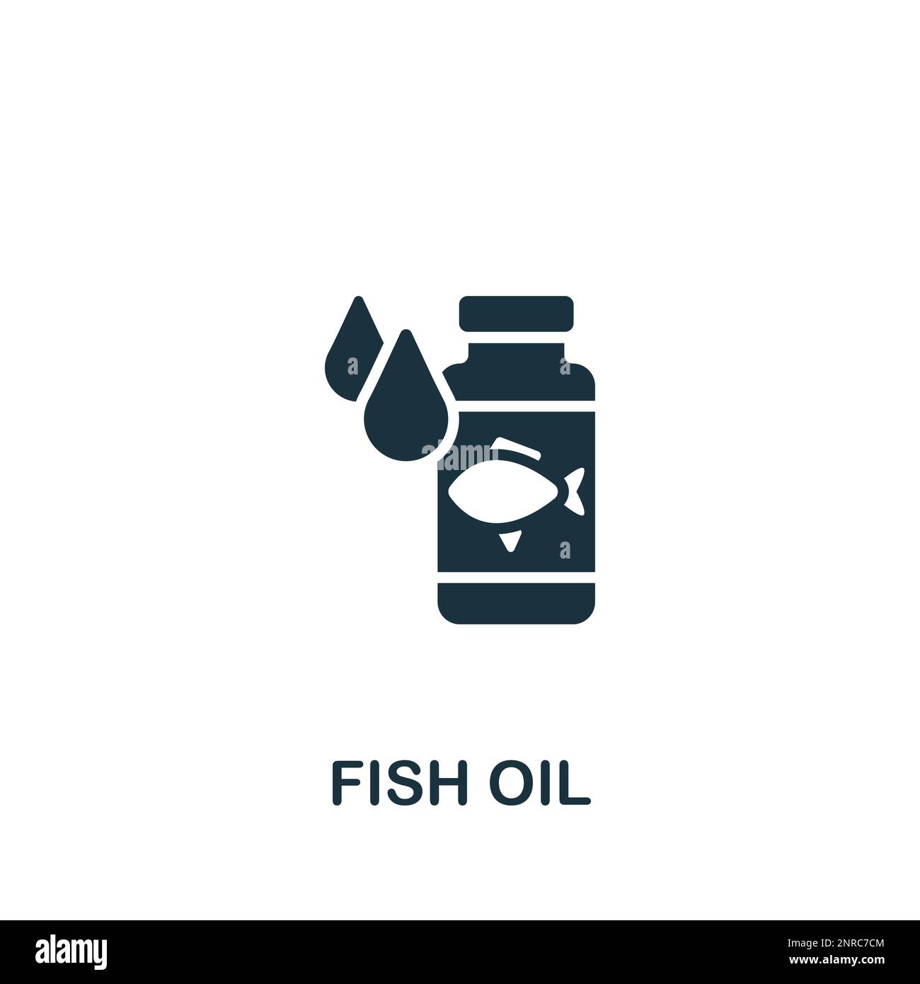 Icona dell'olio di pesce. Semplice segno monocromatico dalla collezione della farmacia. Icona dell'olio di pesce per logo, modelli, web design e infografica. Illustrazione Vettoriale