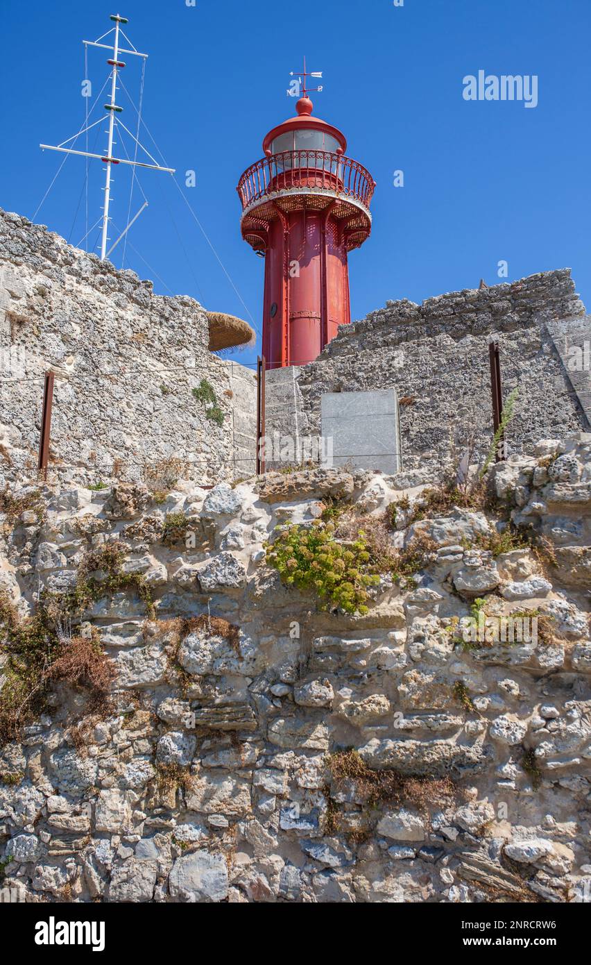 Faro del forte di Santa Catarina, Figueira da Foz, Portogallo Foto Stock