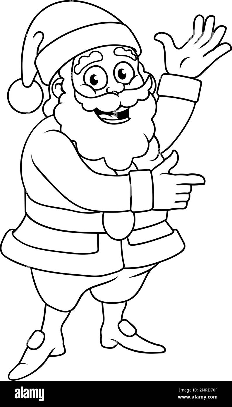 Natale Cartoon Babbo Natale punta e sventolando Illustrazione Vettoriale