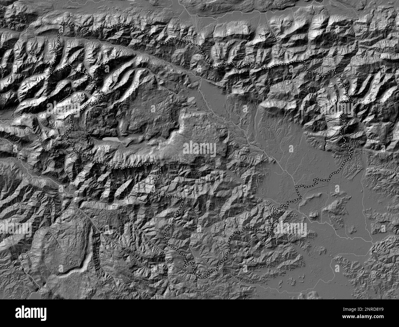 Gorenjska, regione statistica della Slovenia. Mappa altimetrica bilivello con laghi e fiumi Foto Stock