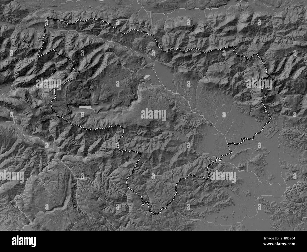 Gorenjska, regione statistica della Slovenia. Mappa in scala di grigi con laghi e fiumi Foto Stock