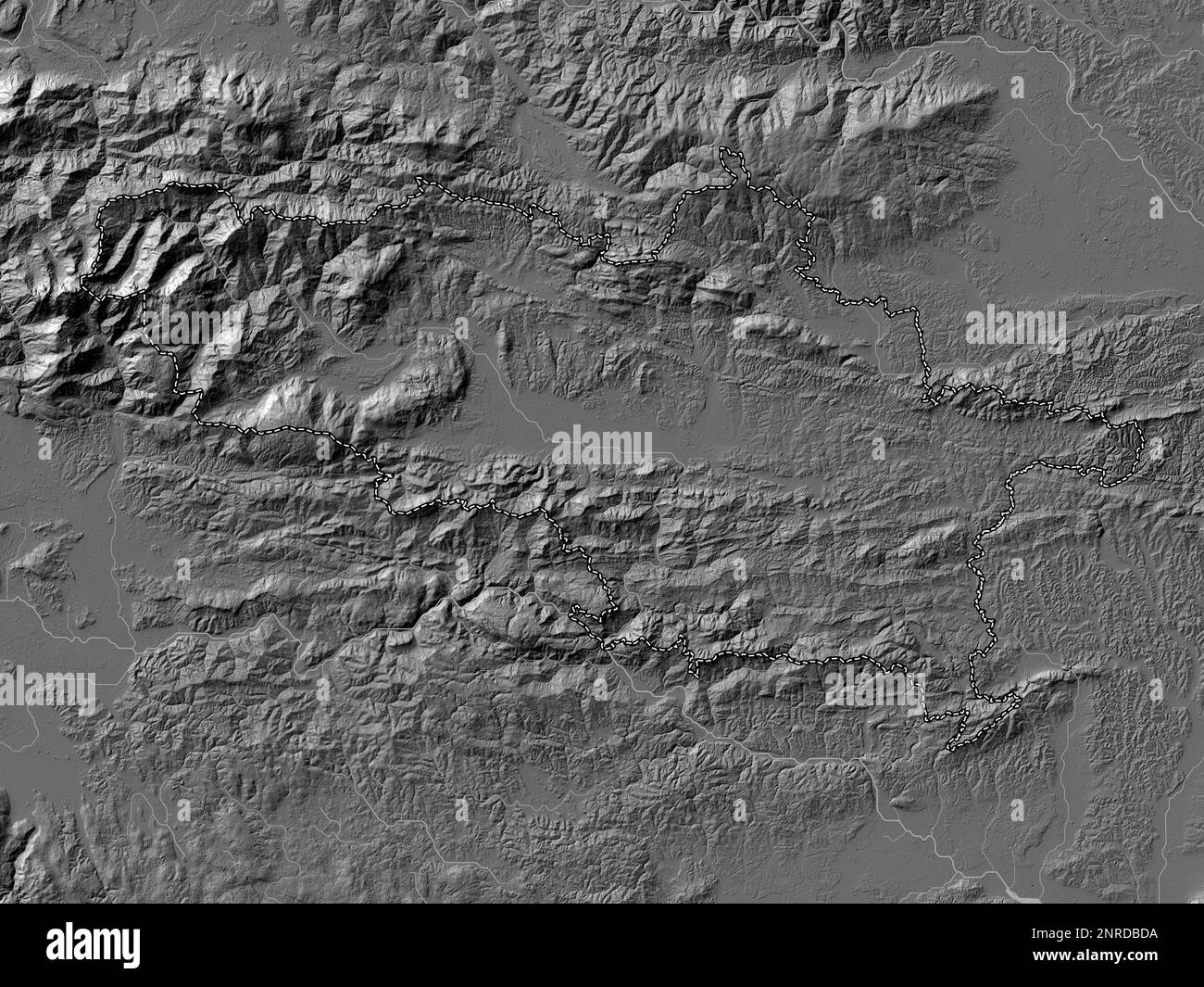 Savinjska, regione statistica della Slovenia. Mappa altimetrica bilivello con laghi e fiumi Foto Stock