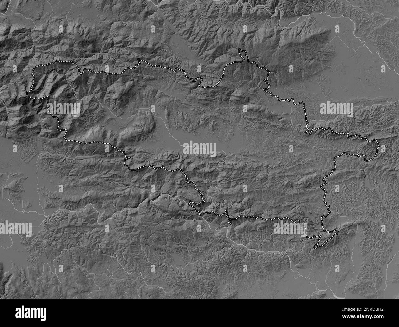 Savinjska, regione statistica della Slovenia. Mappa in scala di grigi con laghi e fiumi Foto Stock