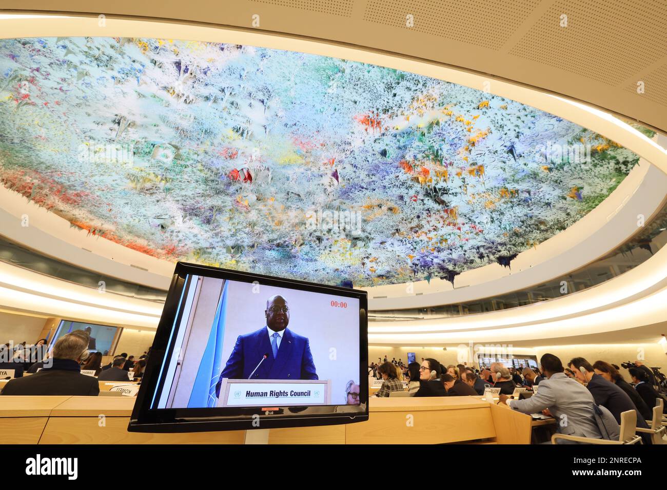 Felix Tshisekedi, presidente della Repubblica Democratica del Congo, ha illustrato la 52nd sessione del Consiglio dei diritti umani delle Nazioni Unite, a Ginevra, in Svizzera, lunedì 27 febbraio 2023. BELGA FOTO BENOIT DOPPAGNE Foto Stock