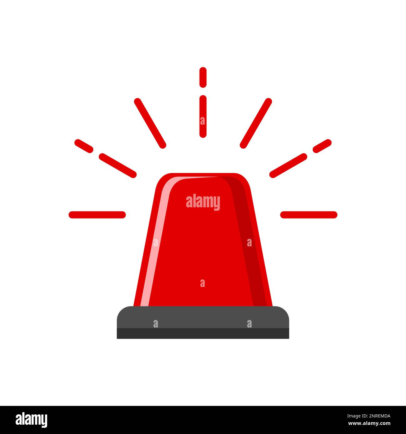 Luce di emergenza rossa lampeggiante. Luce di polizia. Allarme antincendio. Avviso ambulanza. Allarme veicoli industriali. Indicatore neve di traino. Sirena con raggi tremolanti. Illustrazione Vettoriale