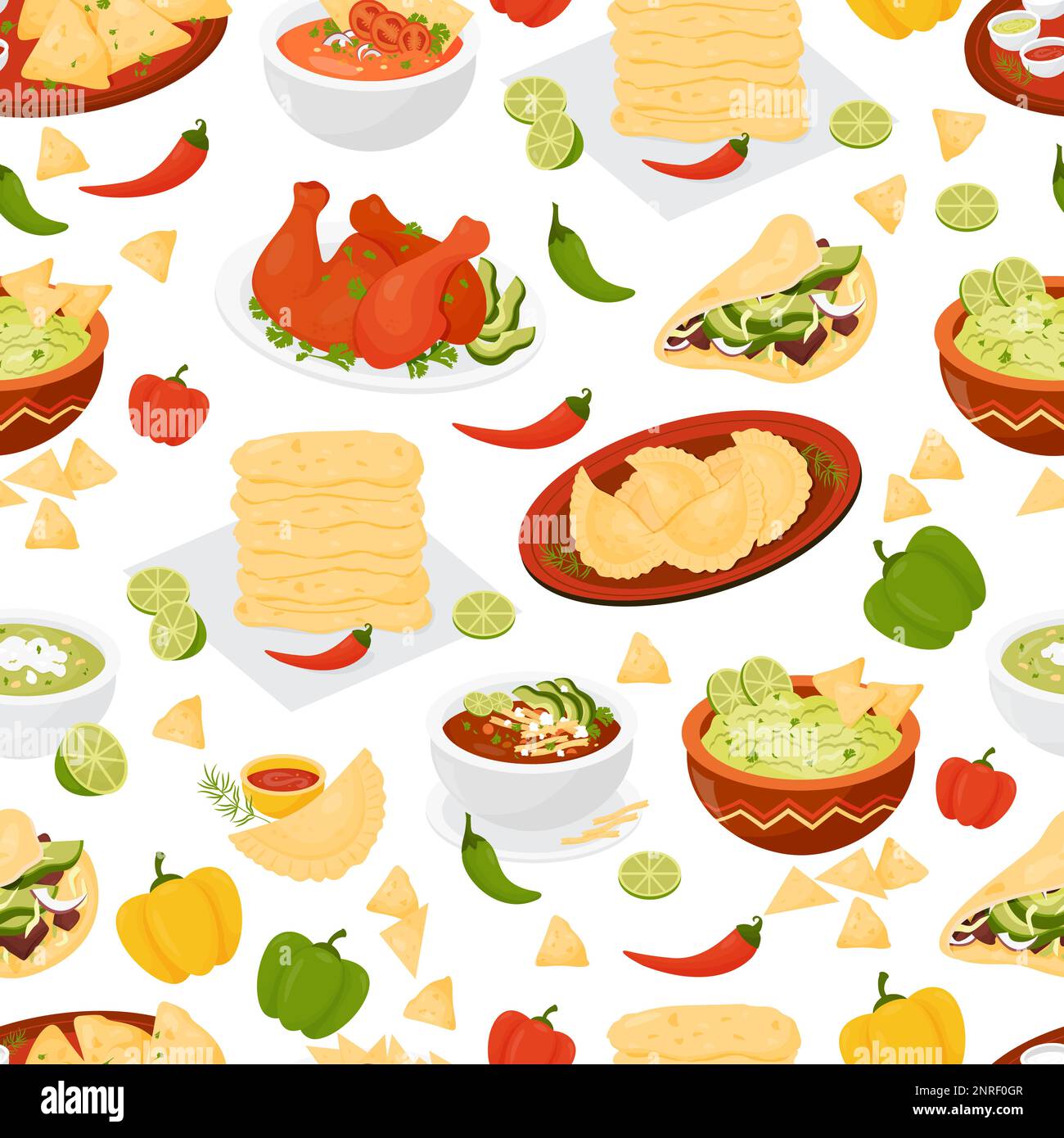 Modello senza cuciture con piatti tradizionali messicani Taco, Quesadilla, guacamole, Empanadas, zuppa di pomodoro su sfondo bianco. Illustrazione vettoriale. Senza fine b Illustrazione Vettoriale Modello senza cuciture con piatti tradizionali messicani Taco, Quesadilla, guacamole, Empanadas, zuppa di pomodoro su sfondo bianco. Illustrazione vettoriale. Senza fine b Illustrazione Vettoriale