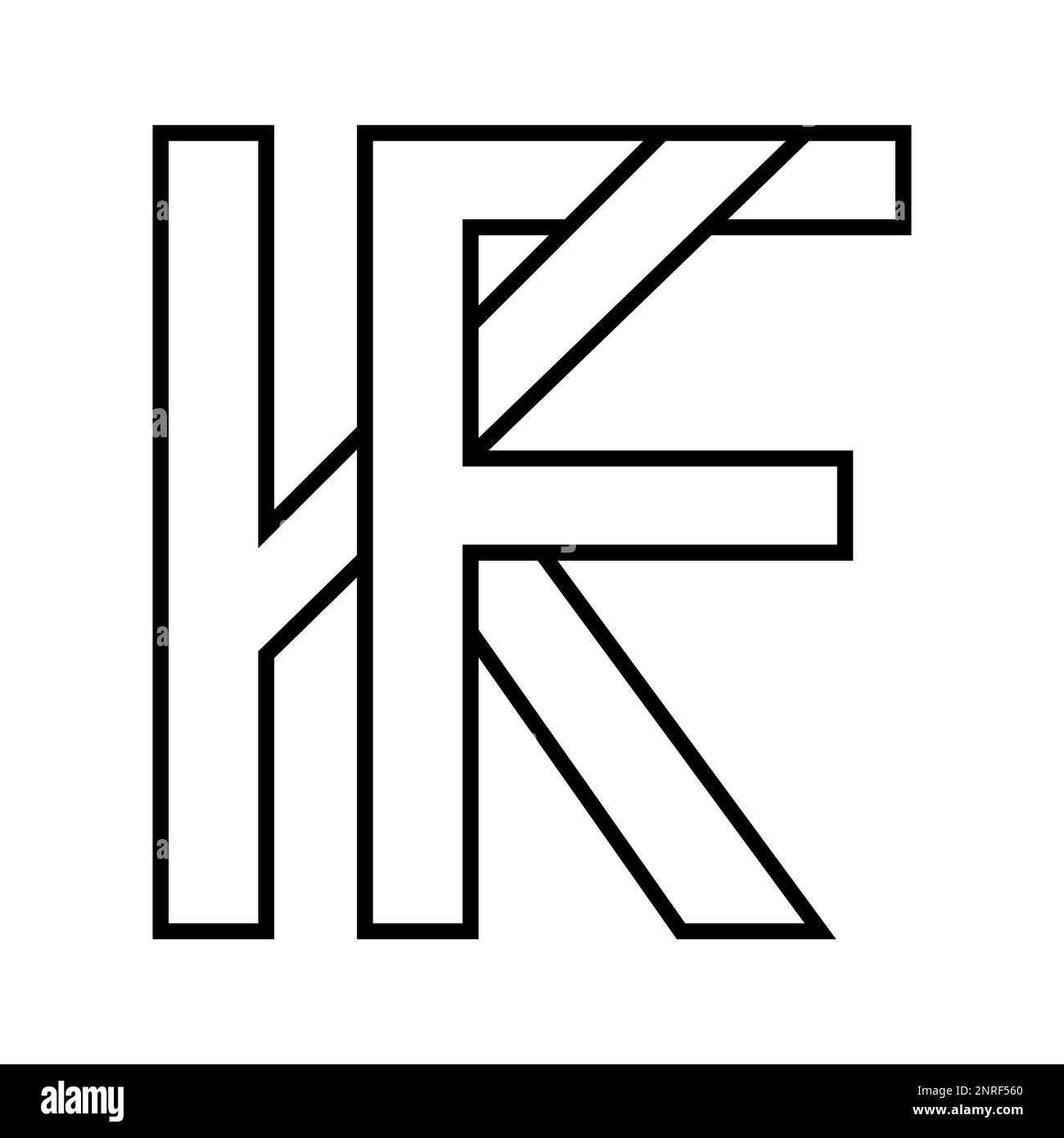Logo segno kf fk, icona lettere doppie logotipo f k Illustrazione Vettoriale
