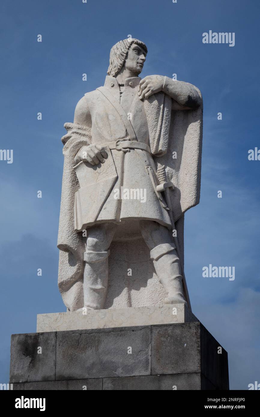 Portogallo, Azzorre, Sao Miguel, Ponta Delgada, Goncalo Velho Cabral statua Foto Stock