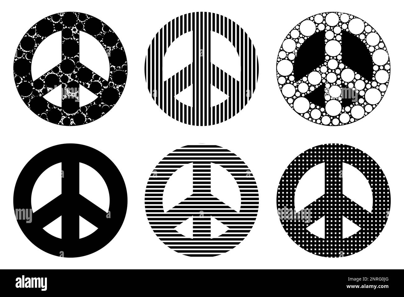 Collage di diversi segni di pace isolati su bianco Foto Stock