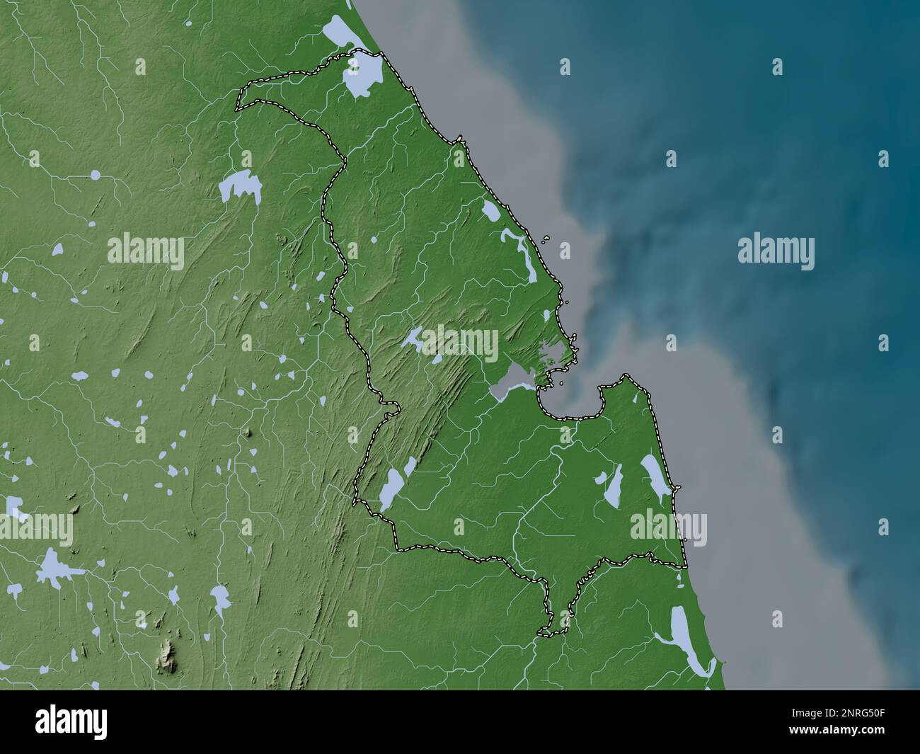 Trincomalee, district of Sri Lanka. Elevation map colored in wiki style with lakes and rivers Foto Stock