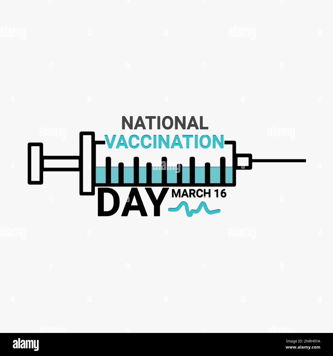 Giornata nazionale delle vaccinazioni. Icona della linea della siringa. Icona linea heartbeat. Vettore di disegno piatto. Poster, banner, scheda, sfondo. Illustrazione Vettoriale