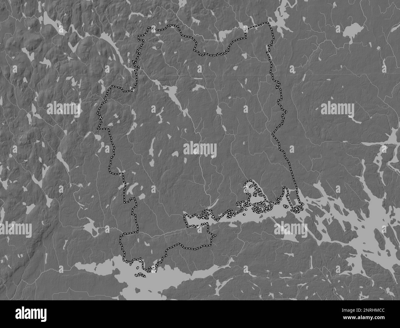 Vastmanland, contea della Svezia. Mappa altimetrica bilivello con laghi e fiumi Foto Stock